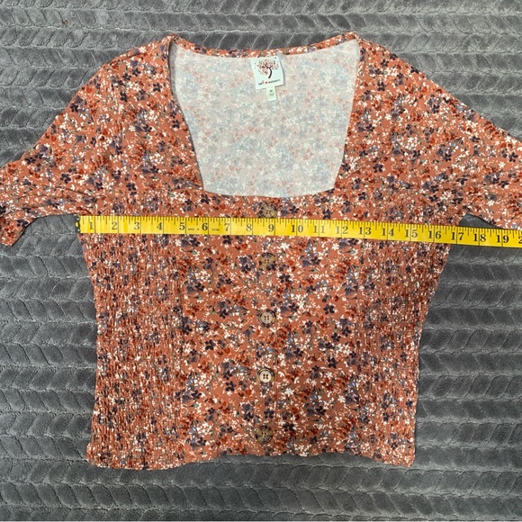 Self Esteem Brown Floral Crop Top Square Neck Side Smocking Juniors Size M - Picture 5 of 11